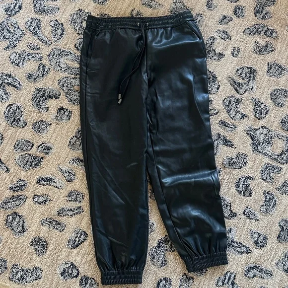 Banana Republic Sleek Black Faux Leather Joggers - Picture 2 of 5